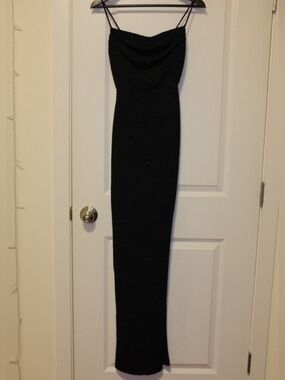 Black Sparkle Cowl Neck Evening Dress